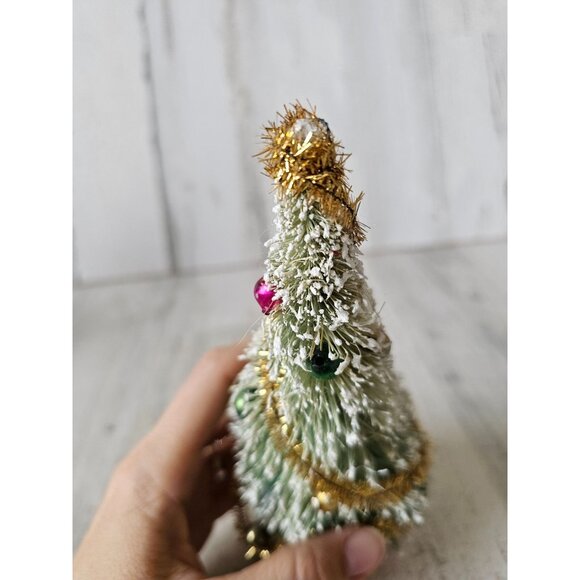 Vintage flocked mini bottle brush tree Garland ornament Xmas display decor - Picture 6 of 9